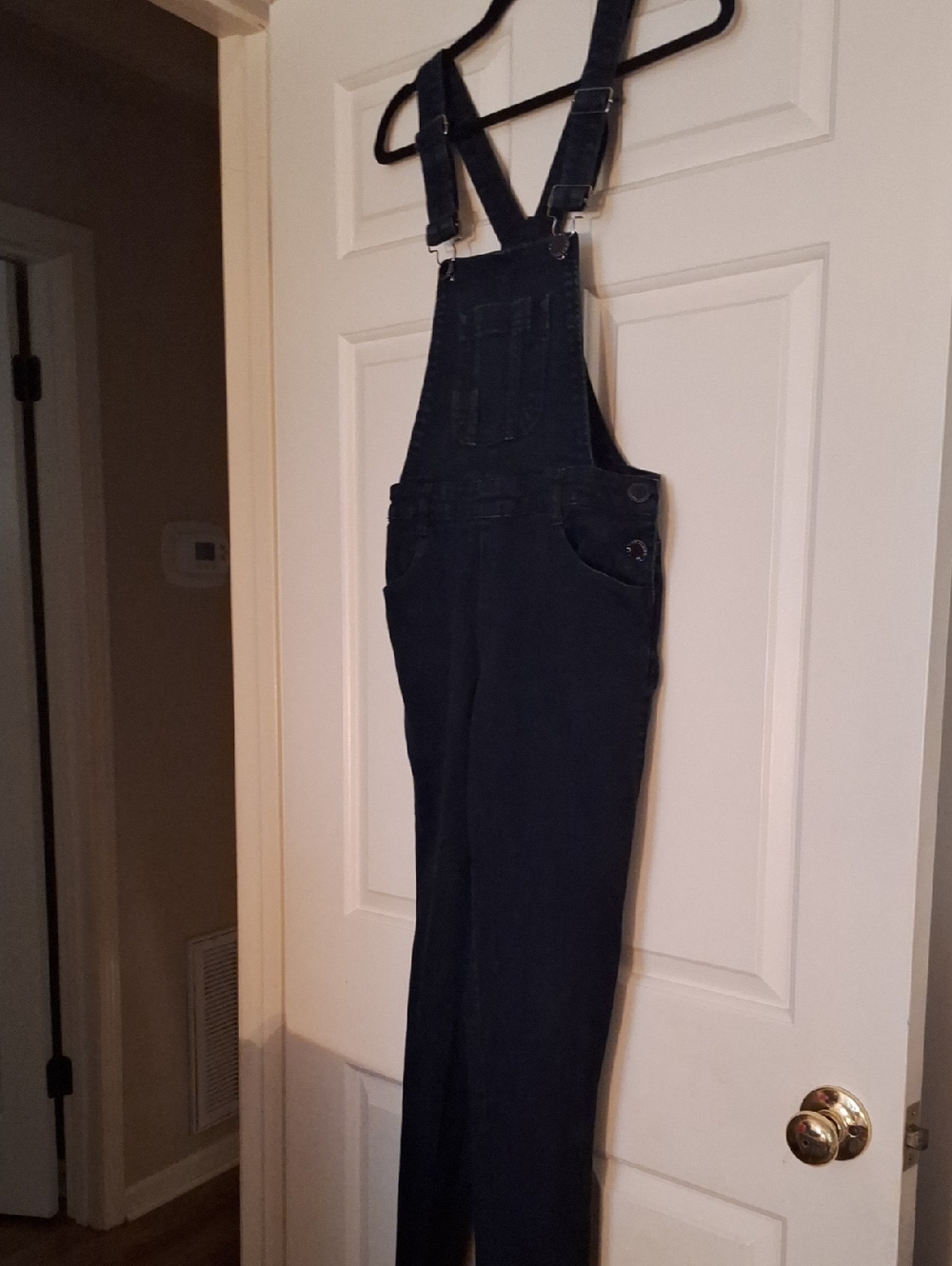 Women's Dark Black Skinny Denim Overalls
